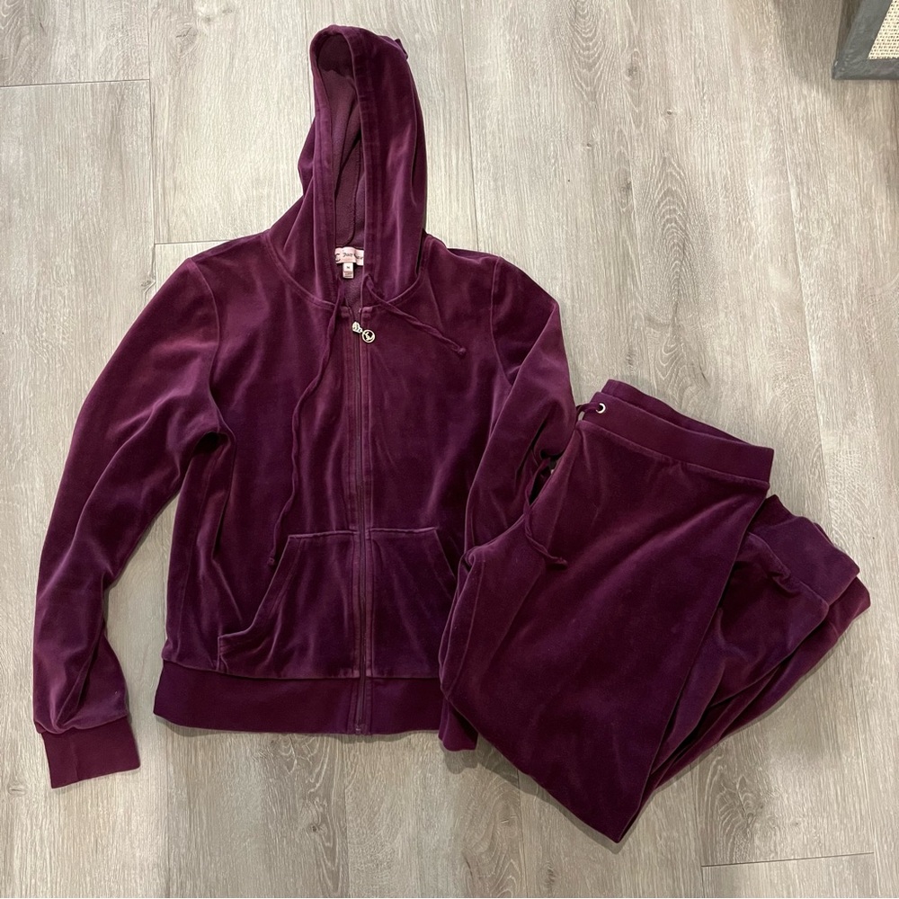 Juicy Couture Velour Tracksuit Set – Dark Plum (Top M / Bottoms L)